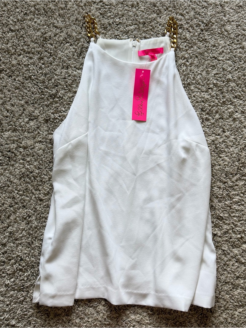 NWT Lilly Pulitzer Adrienne Gold Chain Strap Resort white tank top